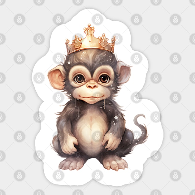 Watercolor Chimpanzee Wearing a Crown Sticker by Chromatic Fusion Studio